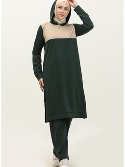 Kapüşonlu Fermuarlı İkili Takım 3021 01 Zümrüt Yeşili