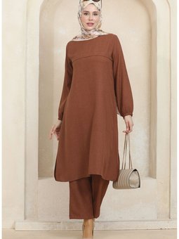 Kolu Lastikli Tunik Pantolon İkili Takım 1005 05 Kahverengi