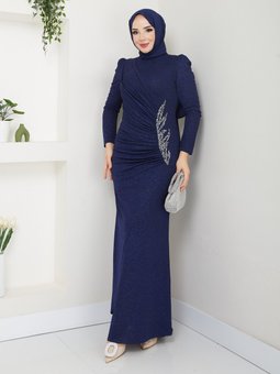 Lacivert Alya Tesettür Abiye Elbise