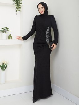 Siyah Alya Tesettür Abiye Elbise