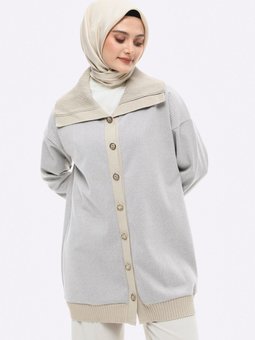 Bej Önden Düğmeli Ribana Detaylı Triko Hırka 2514202311