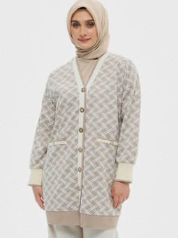 Bej V Yaka Düşük Omuz Desenli Hırka 2514200311