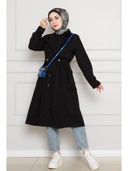 Cepken Detaylı Beli Tünelli Kaşe Siyah Kap