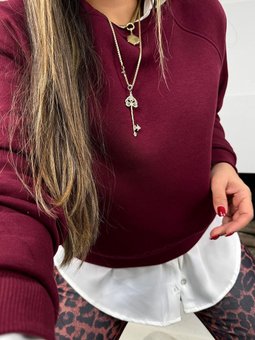 Bordo Basic Şardonlu Sweatshirt