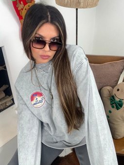 Gri Santa Monica Sırt Baskılı Sweatshirt