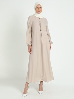 A Pile Fiyonk Yaka Detaylı Elbise Vizon