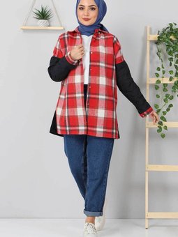 Kapitone Detaylı Ekose Ceket Tsd5510 Bordo