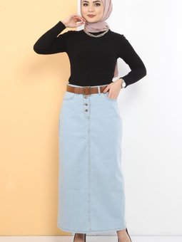 Kemerli Kot Etek Tsd231015 Açık Mavi