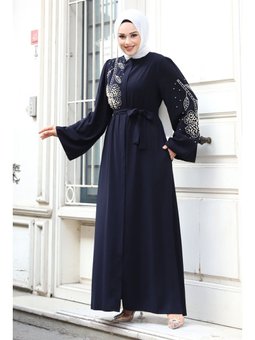 Papatya Desenli Boncuk İşlemeli Ferace