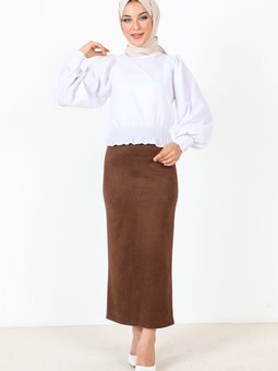 Süet Kalem Etek Tsd0034 Kahverengi