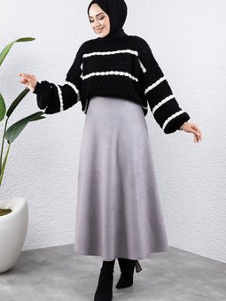Süet Mevlana Etek Tsd0036 Gri