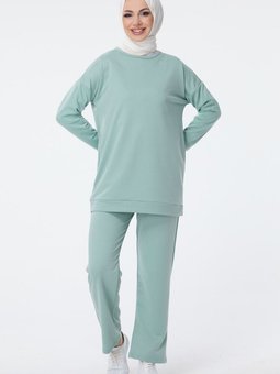 Düz Bisiklet Yaka Yeşil Eşofman Takımı 13010