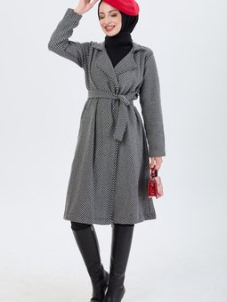 Düz Ceket Yaka Gri Trenç 13091