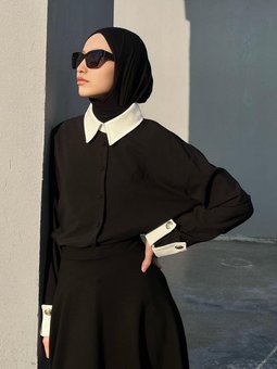 Gold Düğme Detaylı Kontrast Gömlek