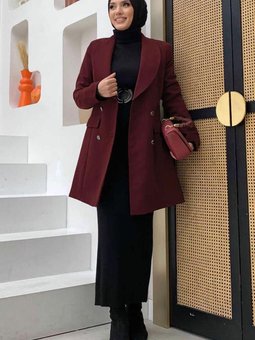 Kadın Bordo Vatkalı Düğmeli Ceket T 0667