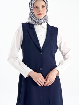 Blazer Yaka Yırtmaçlı Yelek Lacivert