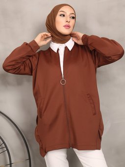 Etek Fırfırlı Flato Cepli Kahverengi Hırka