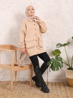 Kapitone Körük Cepli Kapaklı Ceket Taş