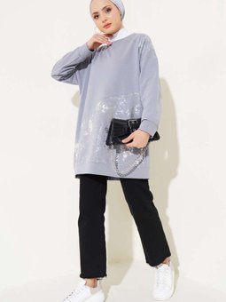 Gri Varak Detaylı Tunik