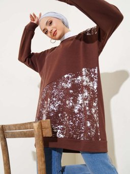 Kahverengi Varak Detaylı Tunik