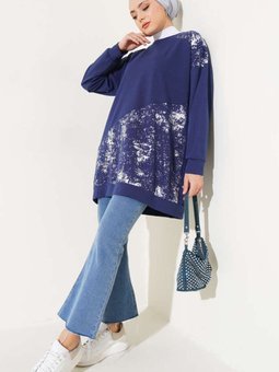 Lacivert Varak Detaylı Tunik