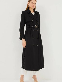 Astarlı Pamuklu Siyah Trençkot