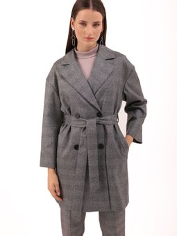 Belden Kuşaklı Ekose Ceket