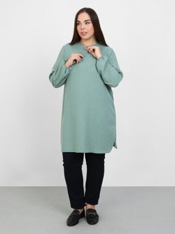 Büyük Beden Püskül Detaylı Yeşil Tunik