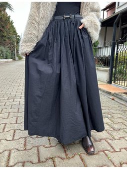 Raena Siyah Büzgülü Kemerli Etek