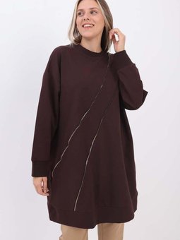 Acı Kahve Süs Fermuarlı Sweat Tunik