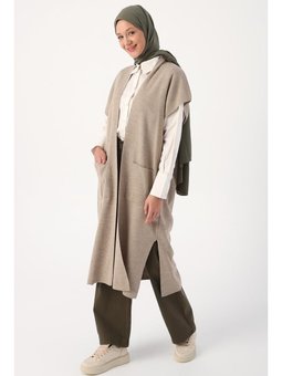 Cepli Uzun Triko Yelek Taş Melanj