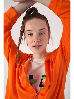 Fermuarlı Sweat Hırka Turuncu