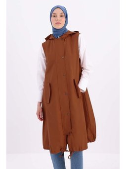 Kapüşonlu Çıtçıtlı Yelek Kiremit