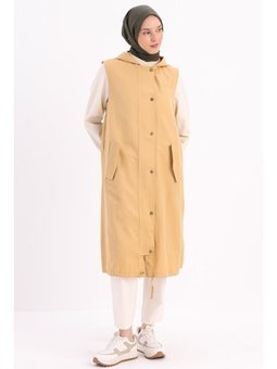 Kapüşonlu Çıtçıtlı Yelek Sarı