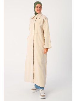 Pamuklu Sivri Yaka Gizli Patlı Ferace Kum