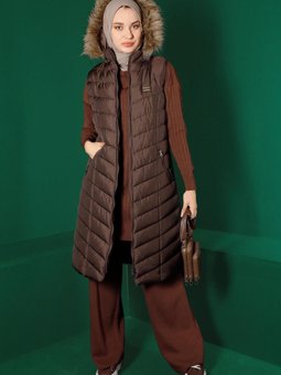 Kapüşonu Kürklü Şişme Yelek 90337