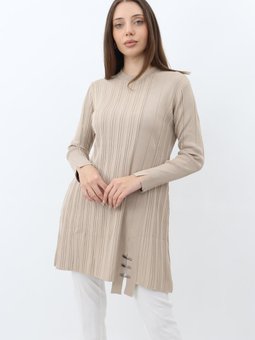 Çizgili Triko Tunik Bej