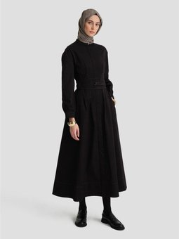Kemer Detaylı Gabardin Elbise 24k9915 Siyah