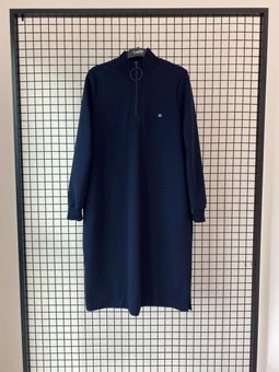 Lacivert Halkalı Fermuar Ve Yüksek Yaka Tunik