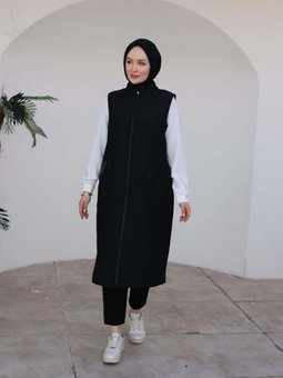 Armine Trend Fermuarlı Cepli Yelek Siyah 24kt539