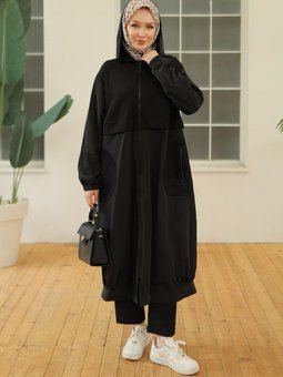 Armine Trend Yanlardan Cepli Kapüşonlu Giy Çık