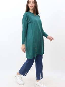 Triko Bilek Büzgülü Tunik Zümrüt Yeşili