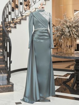 Talu Mint Yeşili Abiye Elbise