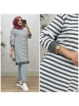 8450 Çizgi Tunik K25 Gri