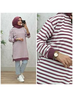 8450 Çizgi Tunik K25 Gül