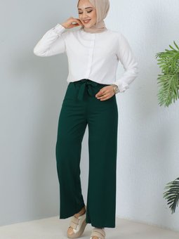 204 Kuşakli Pantolon Zümrüt Yeşili