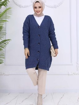 Baklava Desenli Hırka İndigo 409