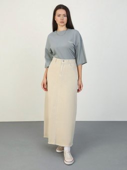 Cep Detaylı Denim Etek Koyu Bej