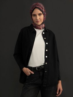 Geniş Manşetli Kot Siyah Gömlek