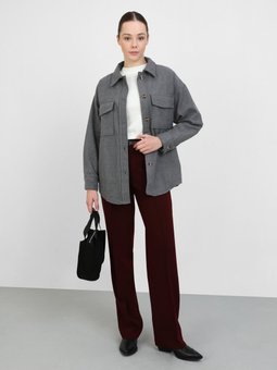 Oversize Cep Detaylı Kaşe Açık Gri Ceket